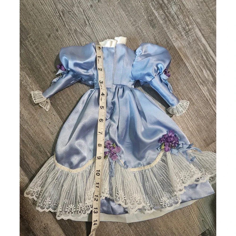 Vintage Porcelain Doll 19 Inch Blue Satin Lace‎ Dress Blonde Hair Blue Eyes Hat